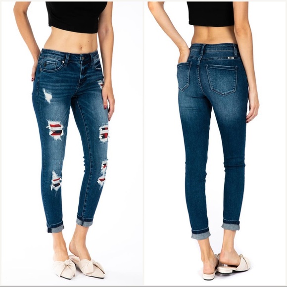 Kan Can Women's Mid Rise Super Skinny Jeans – Distressed, Frayed Hem, Zip Fly